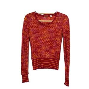 Vintage Missoni Chevron Mesh Top Women’s S Pink Yellow Long Sleeve